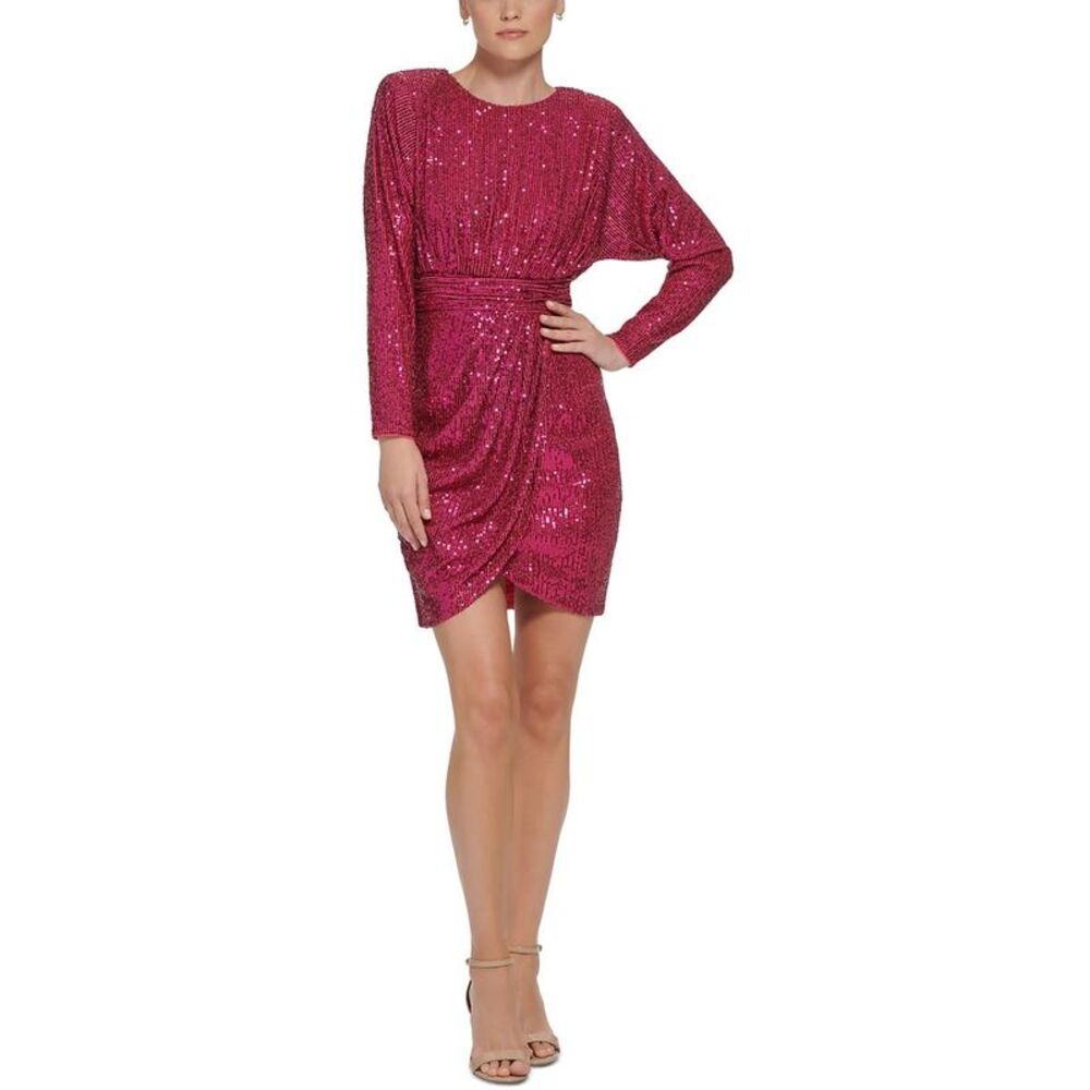 Eliza J Womens Pink Sequined Knee-Length Formal Cocktail And Party Dress NWT